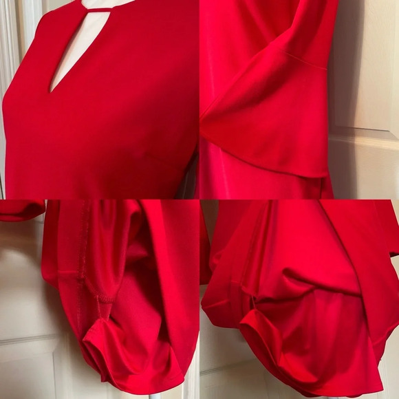 Express Keyhole Bell 3/4 Sleeve Solid Red Above Knee Women’s Small Dress - Picture 10 of 13